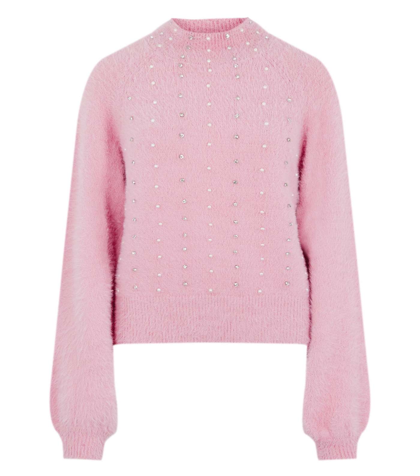 Pink Fluffy Knit Embellished Jumper  Image 5