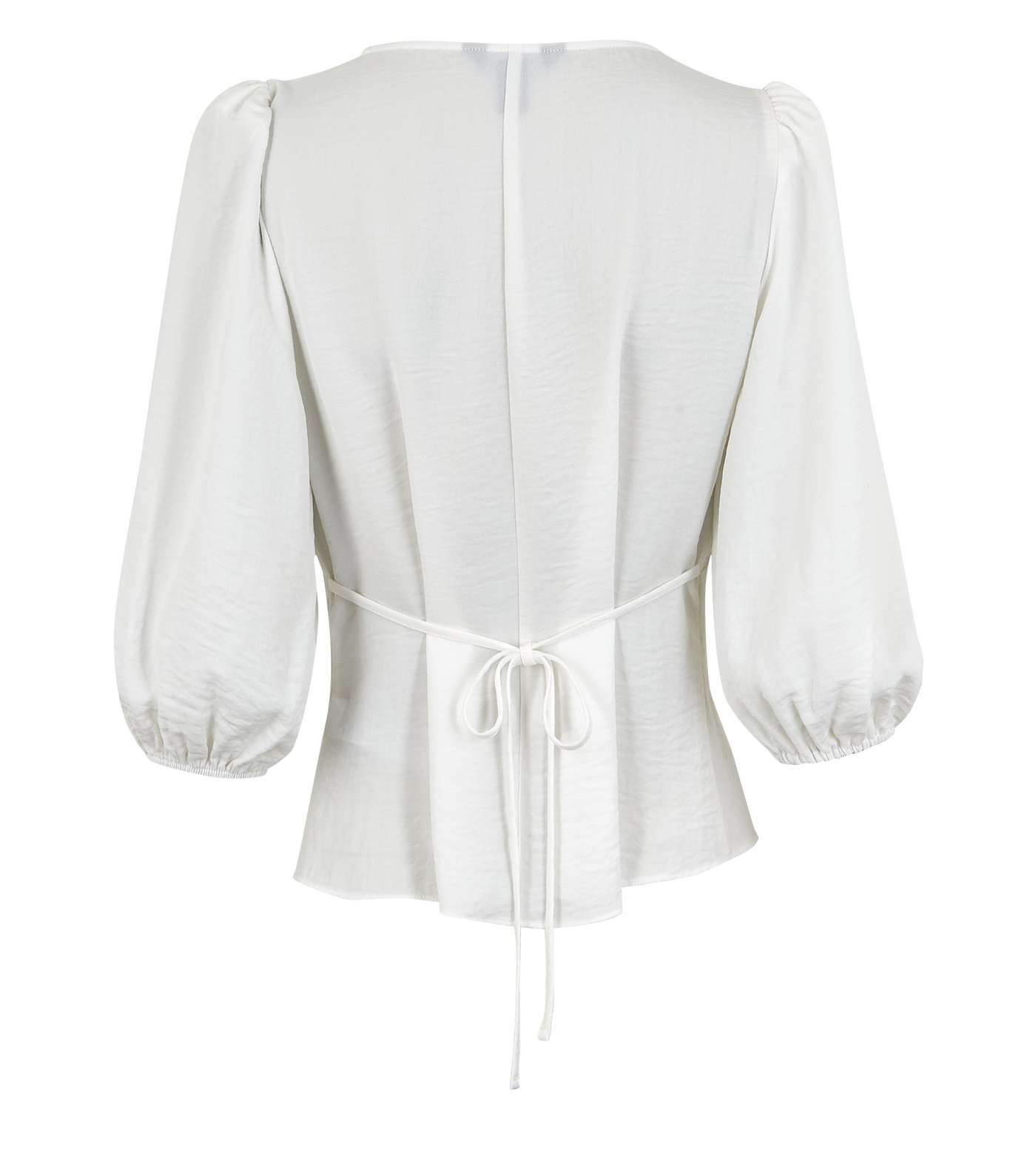 Off White Puff Sleeve Button Front Tea Blouse  Image 2
