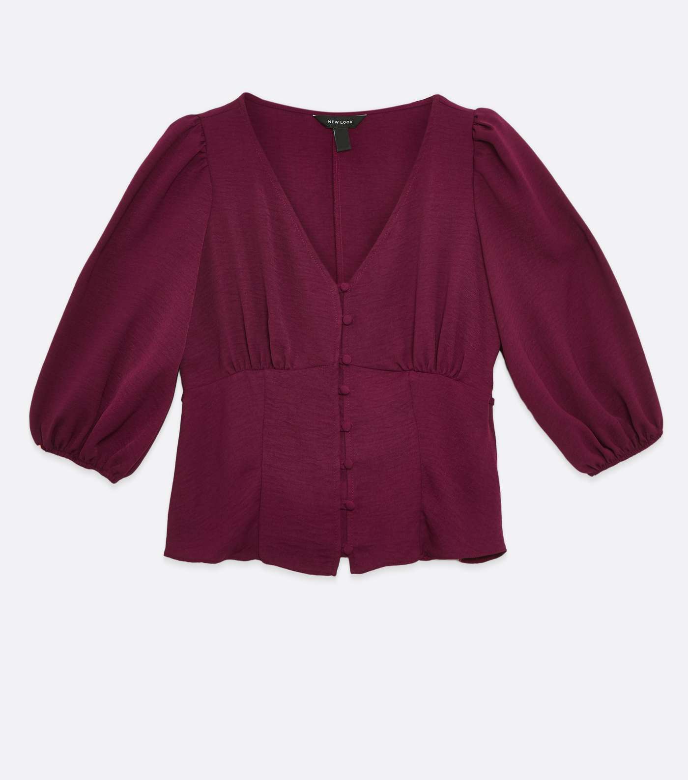 Burgundy Puff Sleeve Button Front Tea Blouse  Image 5