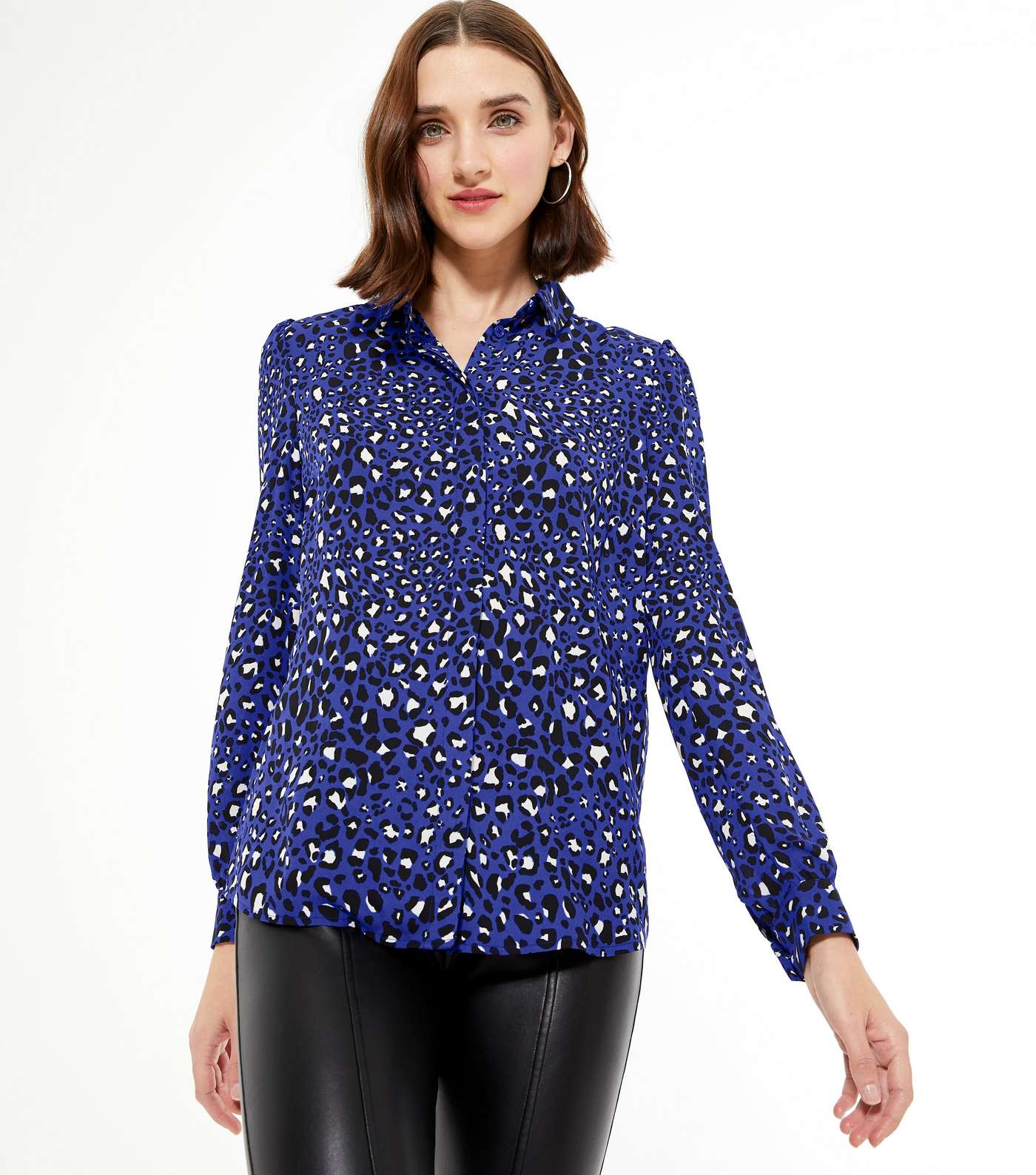 Blue Leopard Print Long Sleeve Shirt 
