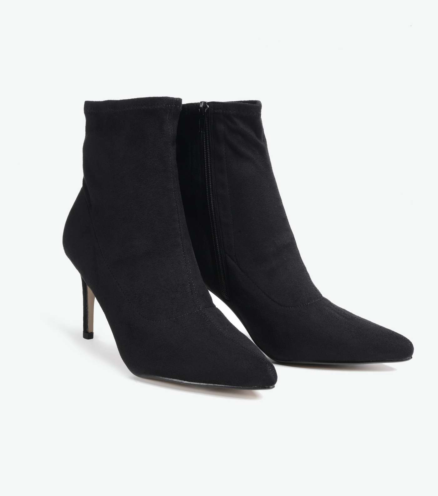 Black Suedette Pointed Heeled Sock Boots  Image 2