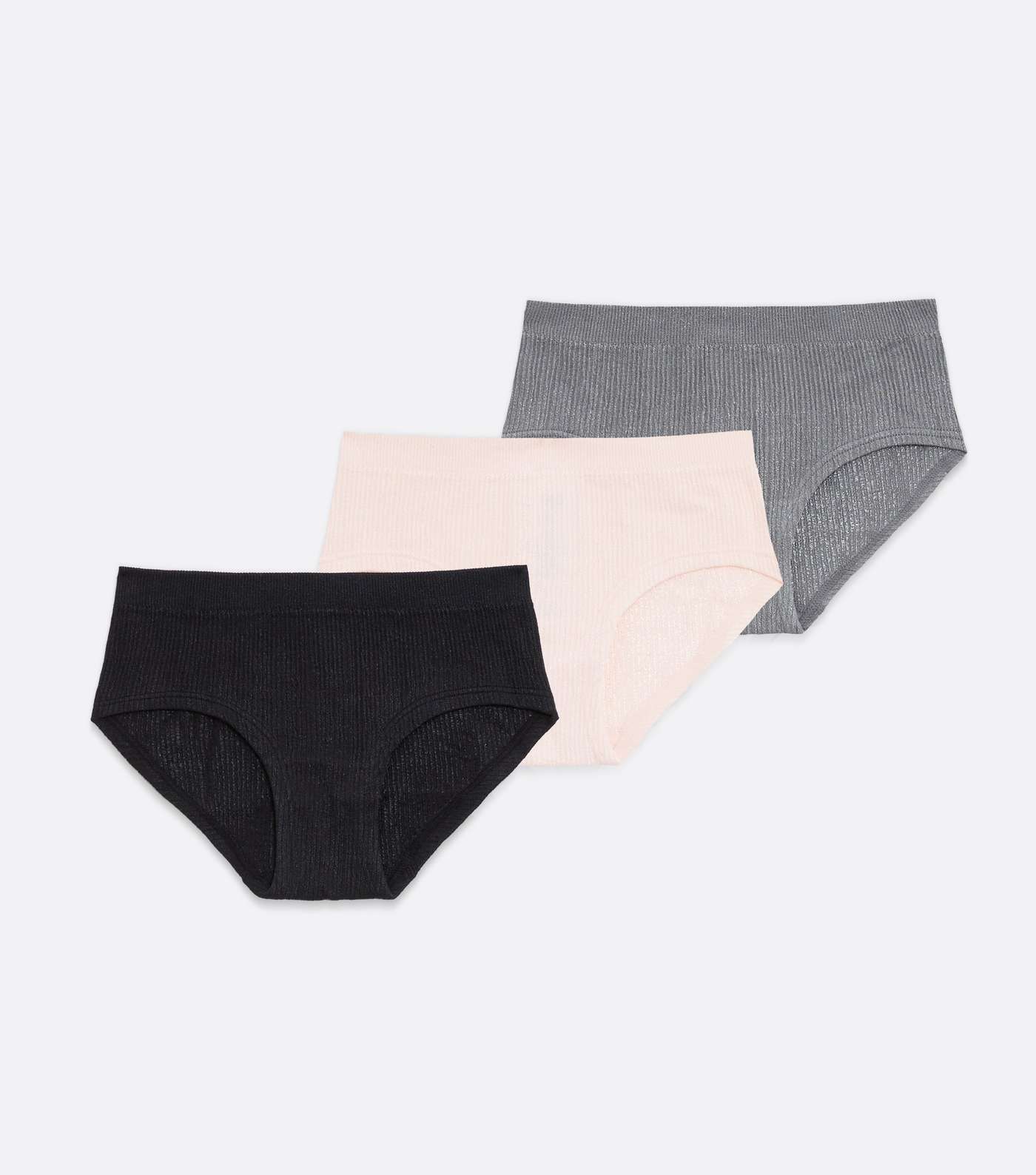 Girls 3 Pack Black Grey and Pink Ribbed Briefs