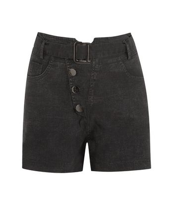 Image of Pink Vanilla Black Belted High Waist Denim Shorts New Look