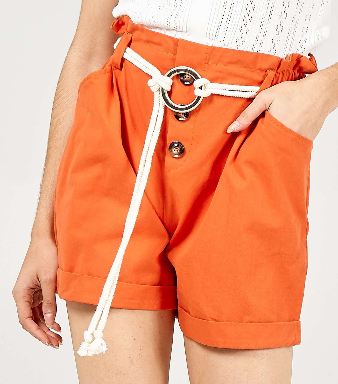 Pink Vanilla Bright Orange Rope Belted Shorts  Image 4