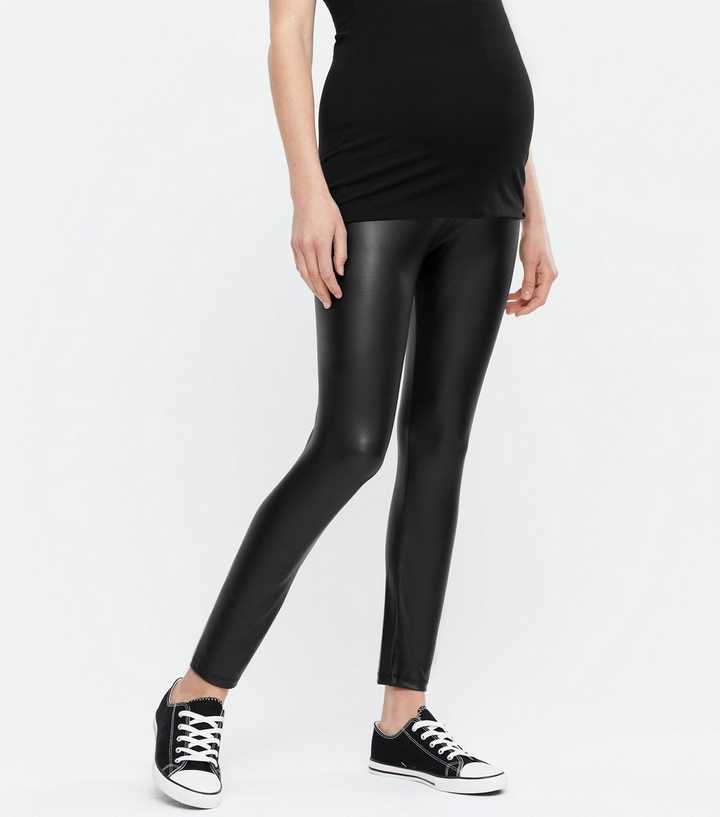 New Look Maternity overbump leather look leggings in black