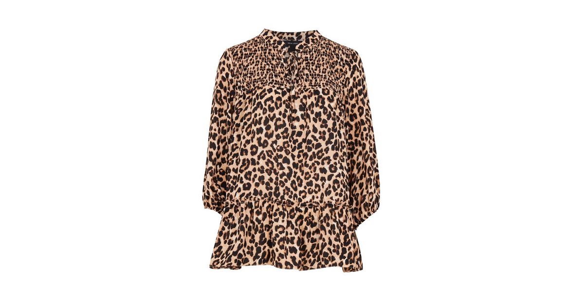 Brown Leopard Print Tie Neck Tiered Blouse | New Look