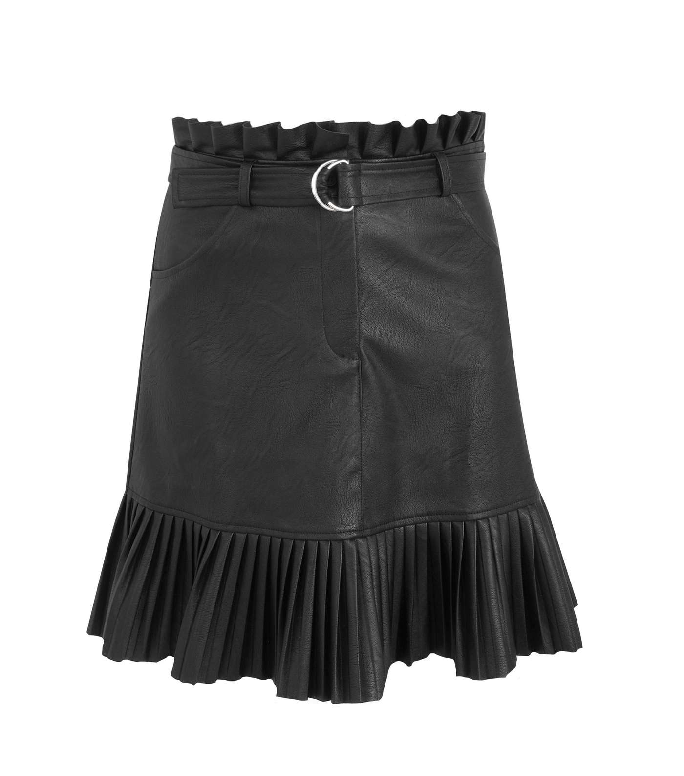 Black Leather-Look Pleated Skirt Image 5