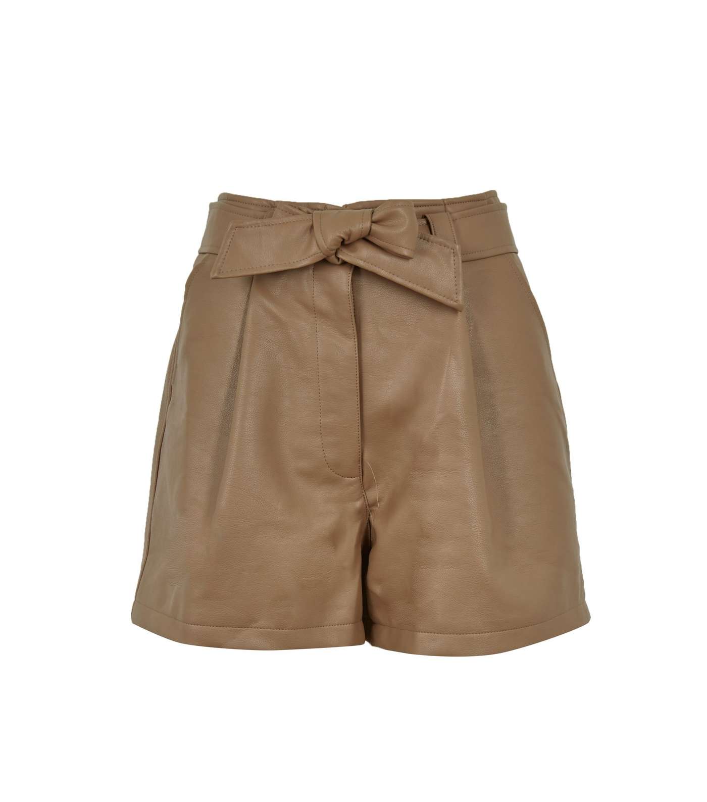 Brown Leather-Look Tie Waist Shorts Image 5