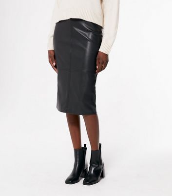 Faux leather midi shop skirt new look