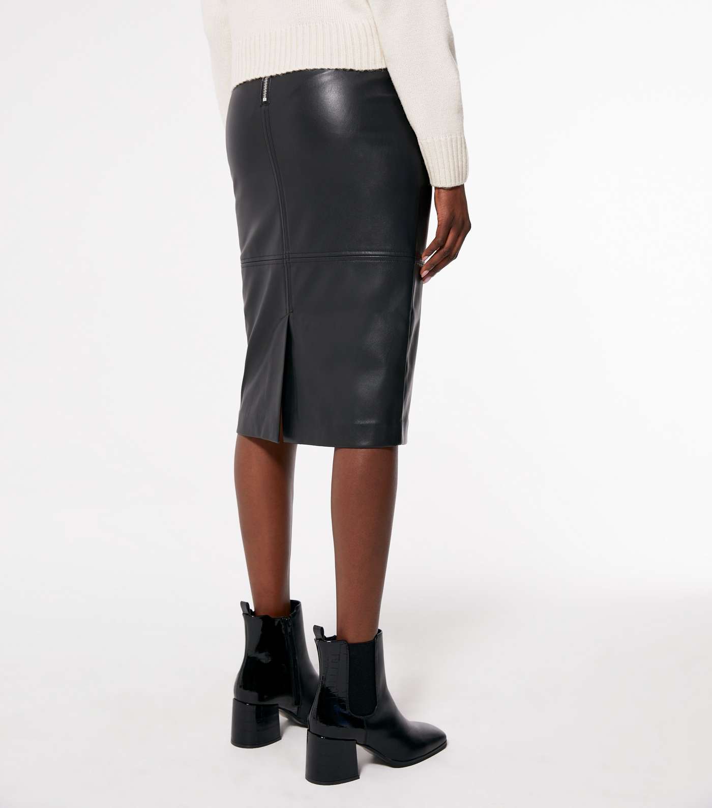 Black Leather-Look Midi Pencil Skirt Image 4