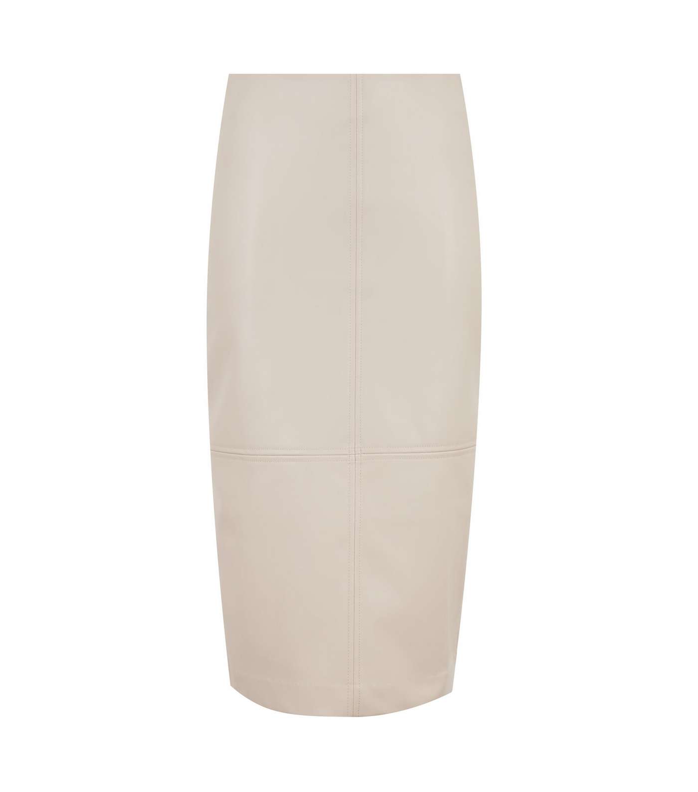 Off White Leather-Look Midi Pencil Skirt