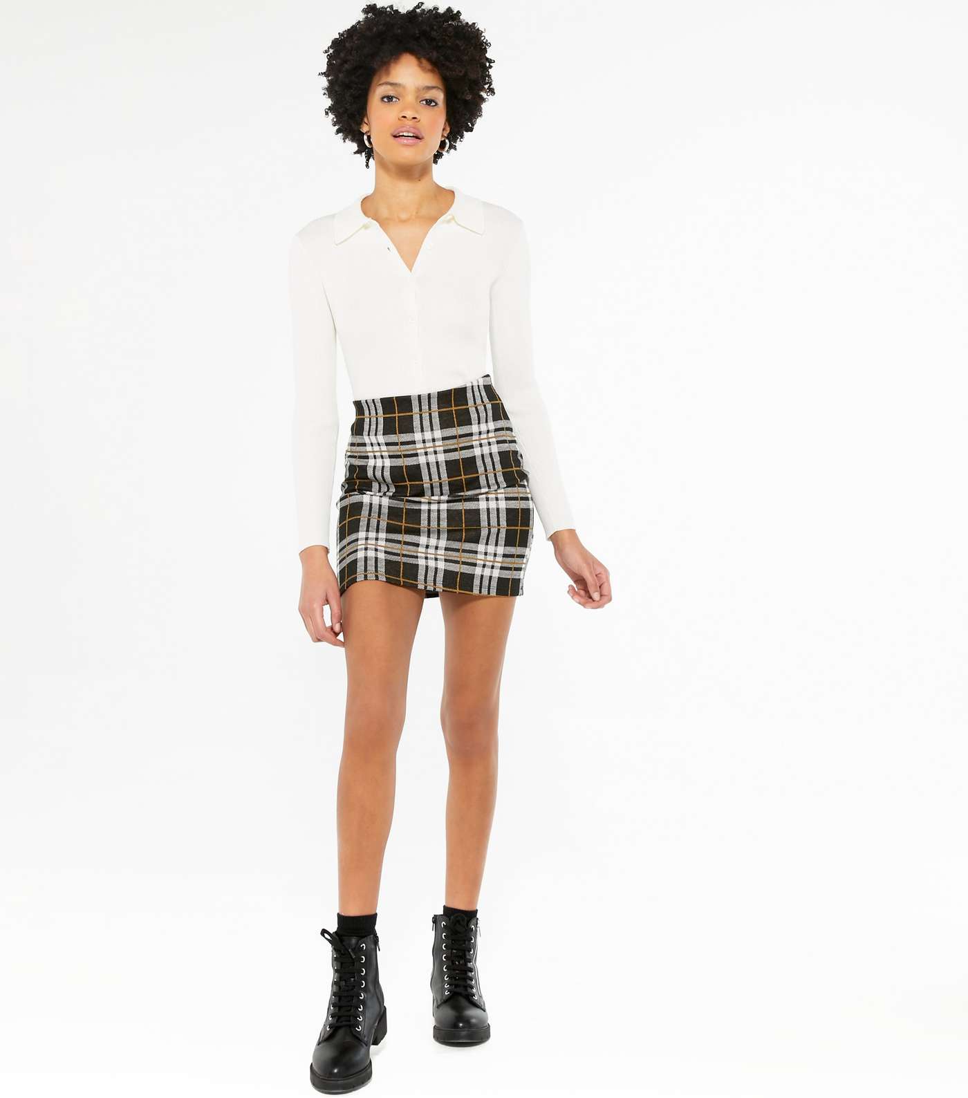 Black Check Jersey Tube Skirt