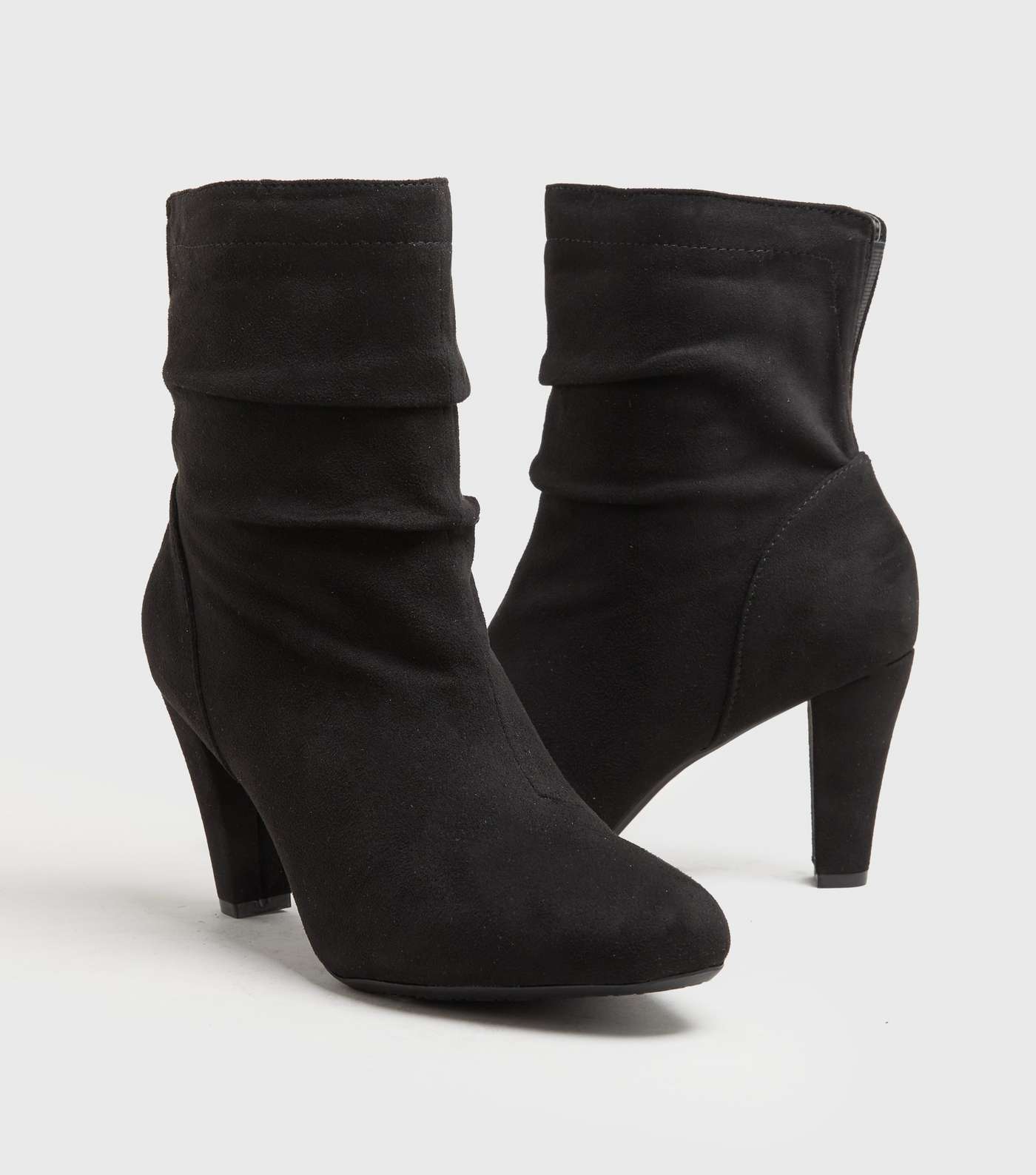Wide Fit Black Suedette Slouch Cone Heel Boots Image 2
