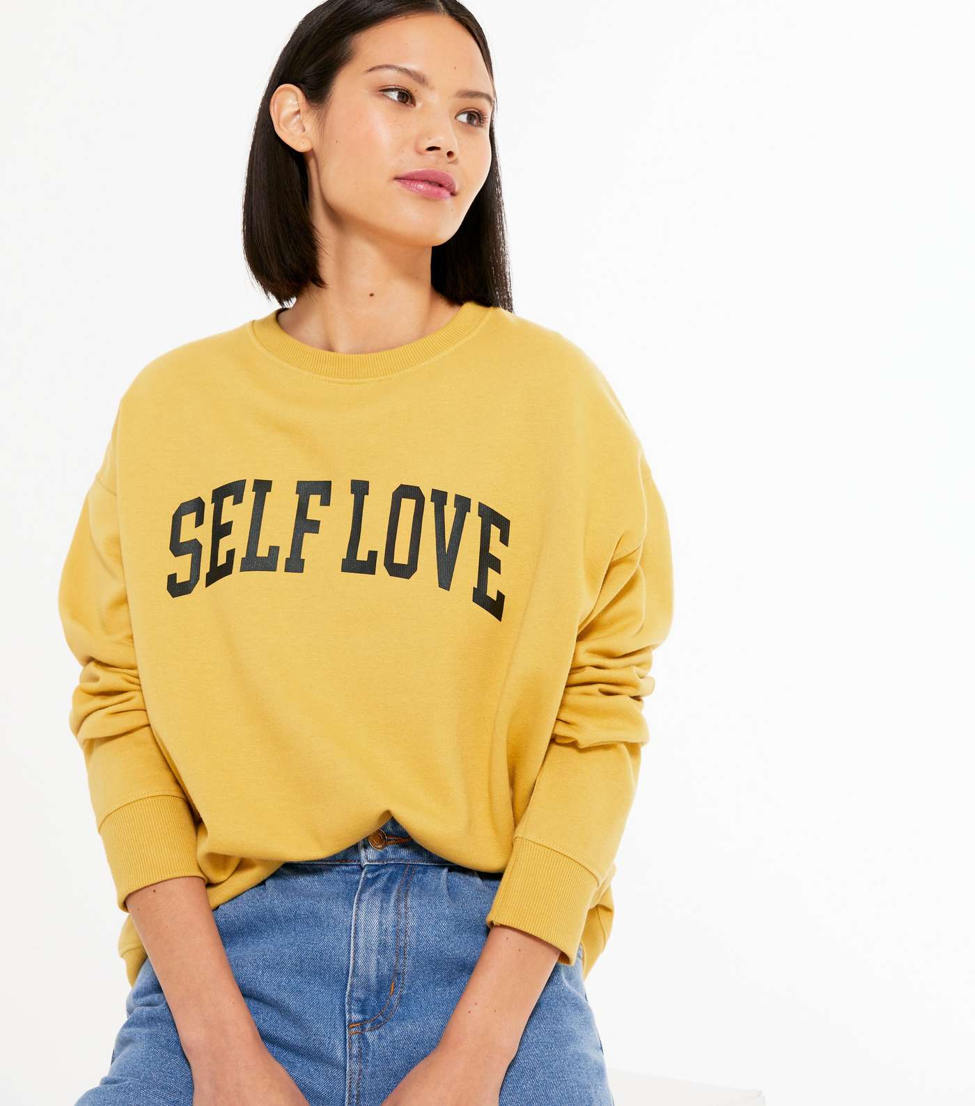 Mustard Self Love Slogan Jersey Sweatshirt