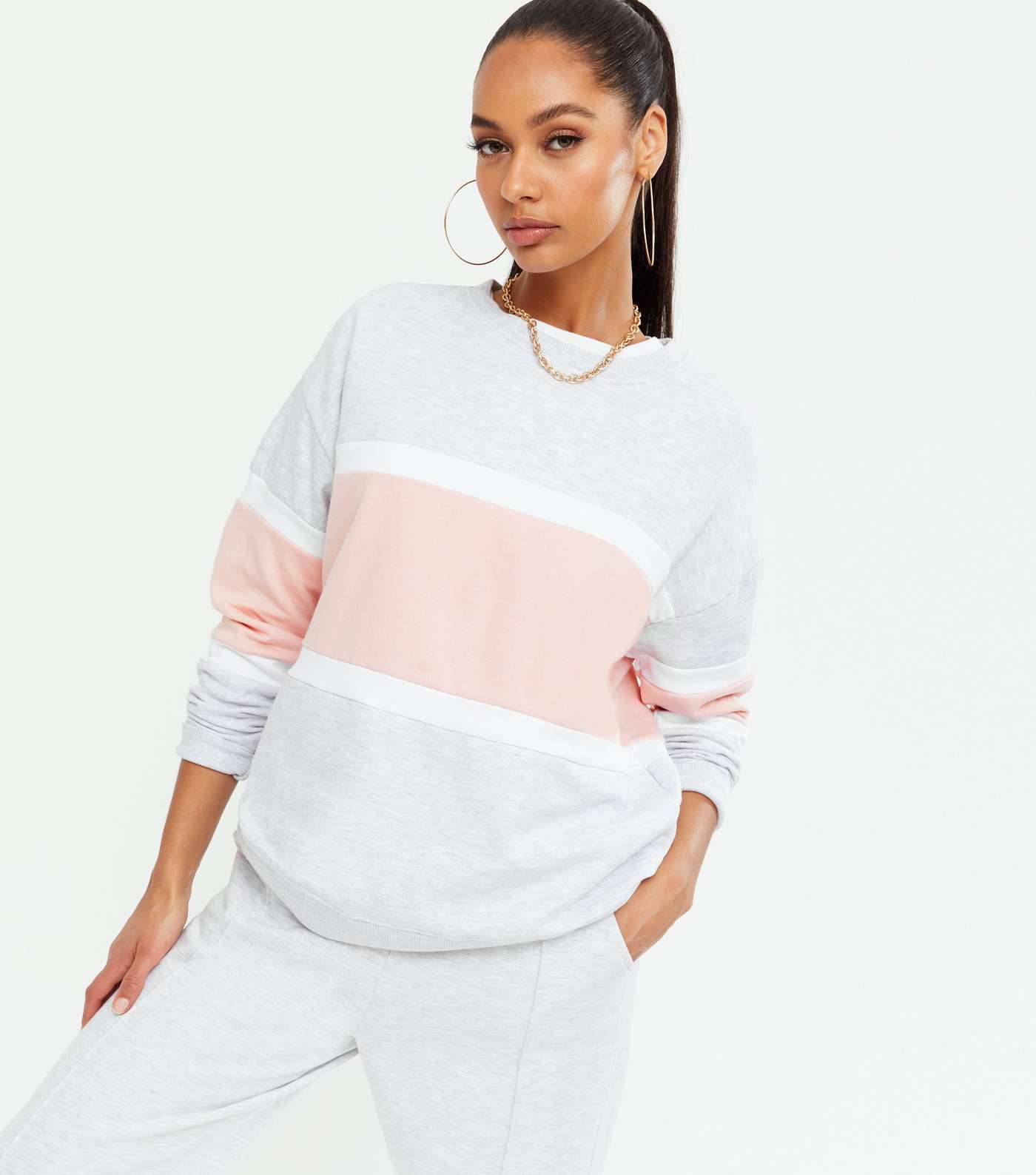 Pink Colour Block Jersey Sweatshirt