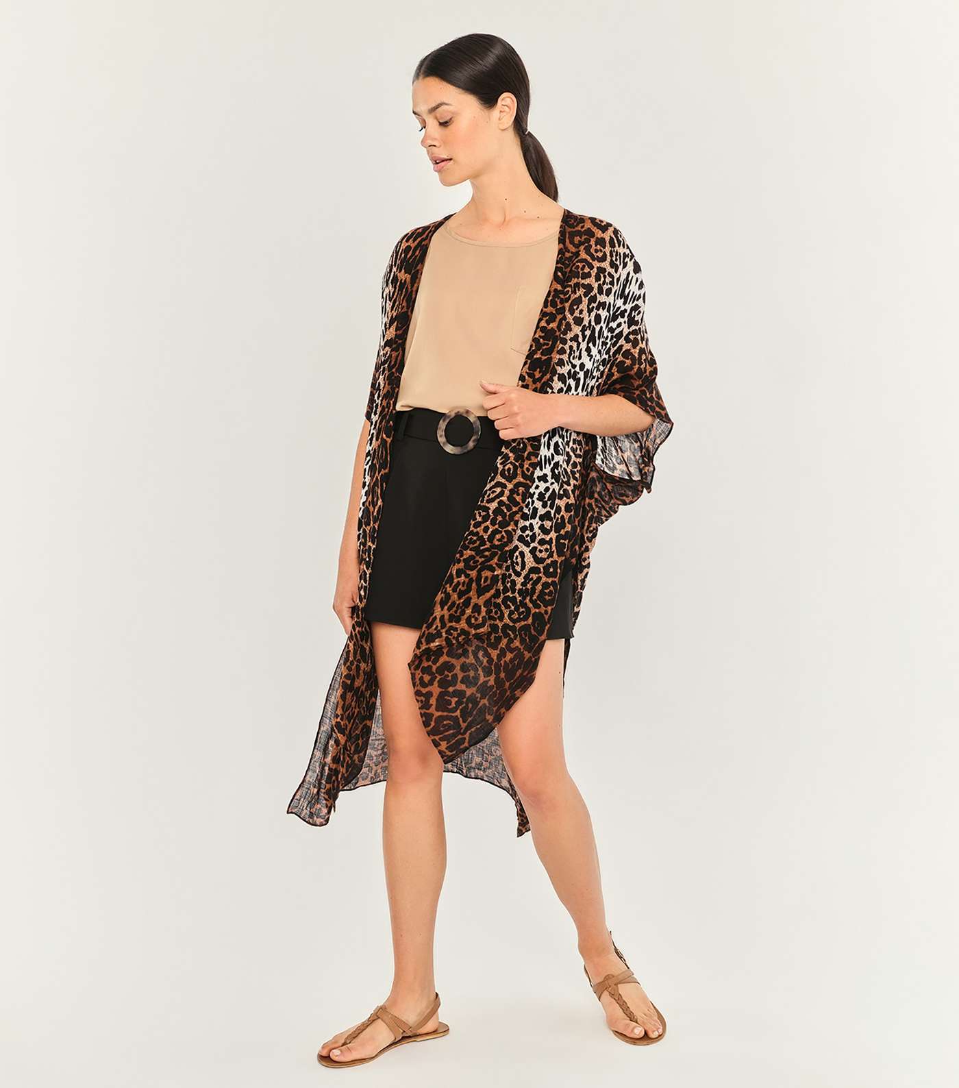 Apricot Brown Ombré Leopard Print Kimono 