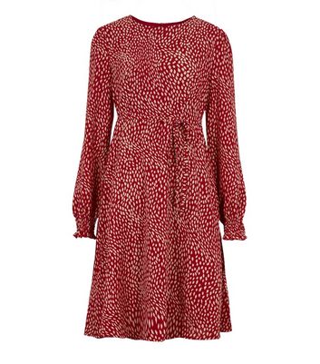 Image of Blue Vanilla Red Abstract Spot Belted Dress New Look