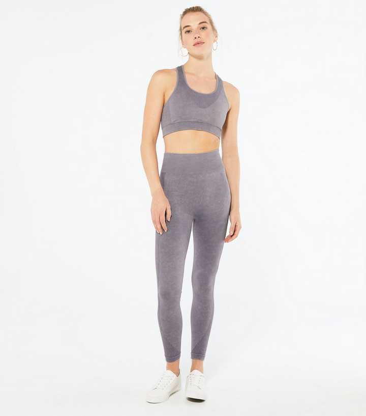 Damen Acid Wash Seamless Leggings, Dunkelgrau