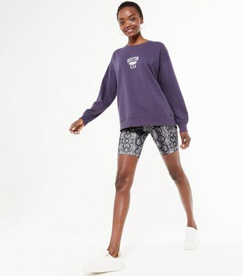 Image of Black Snake Print Stretch Cycling Shorts New Look