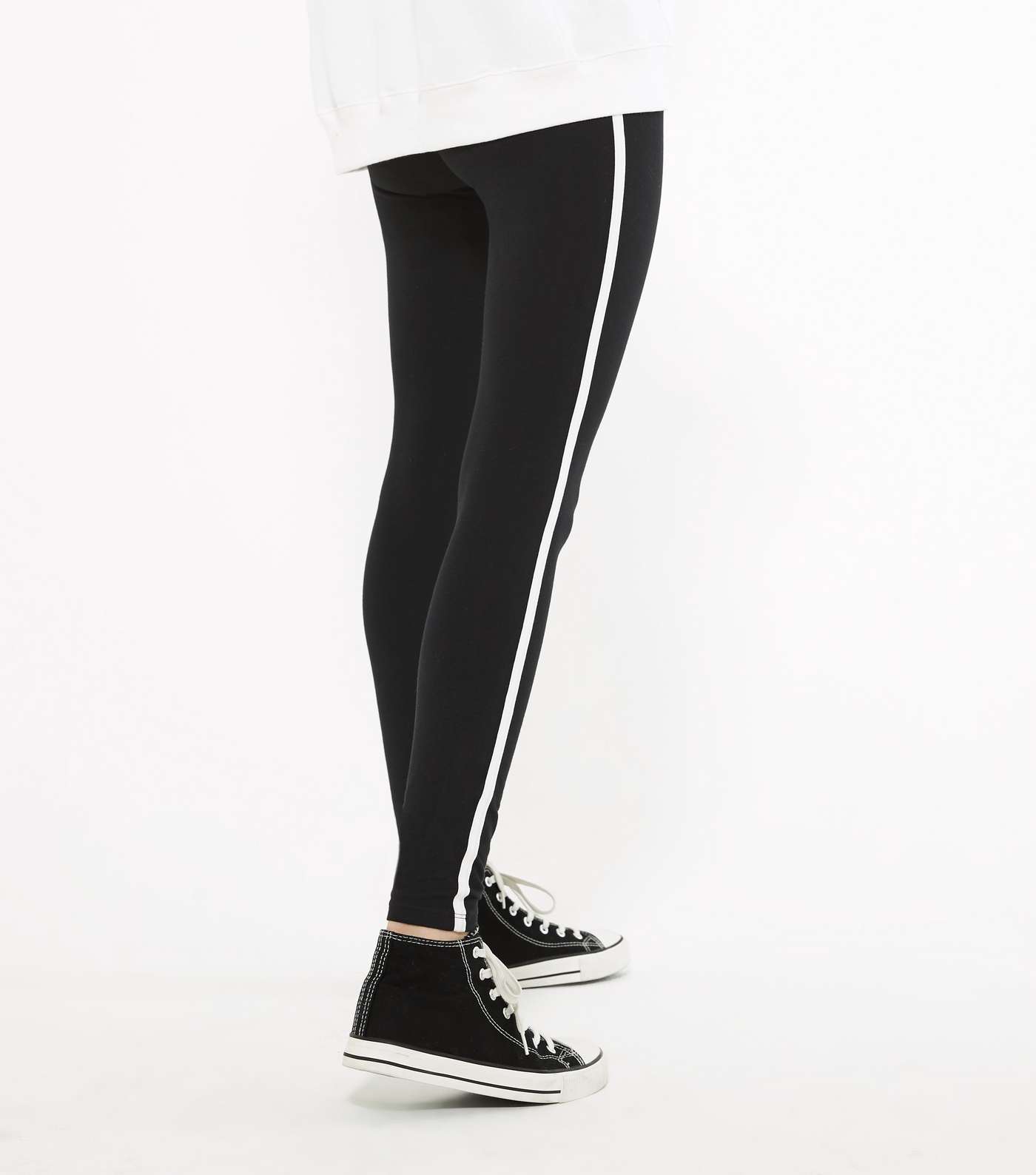 Tall Black and White Side Stripe Leggings Image 3