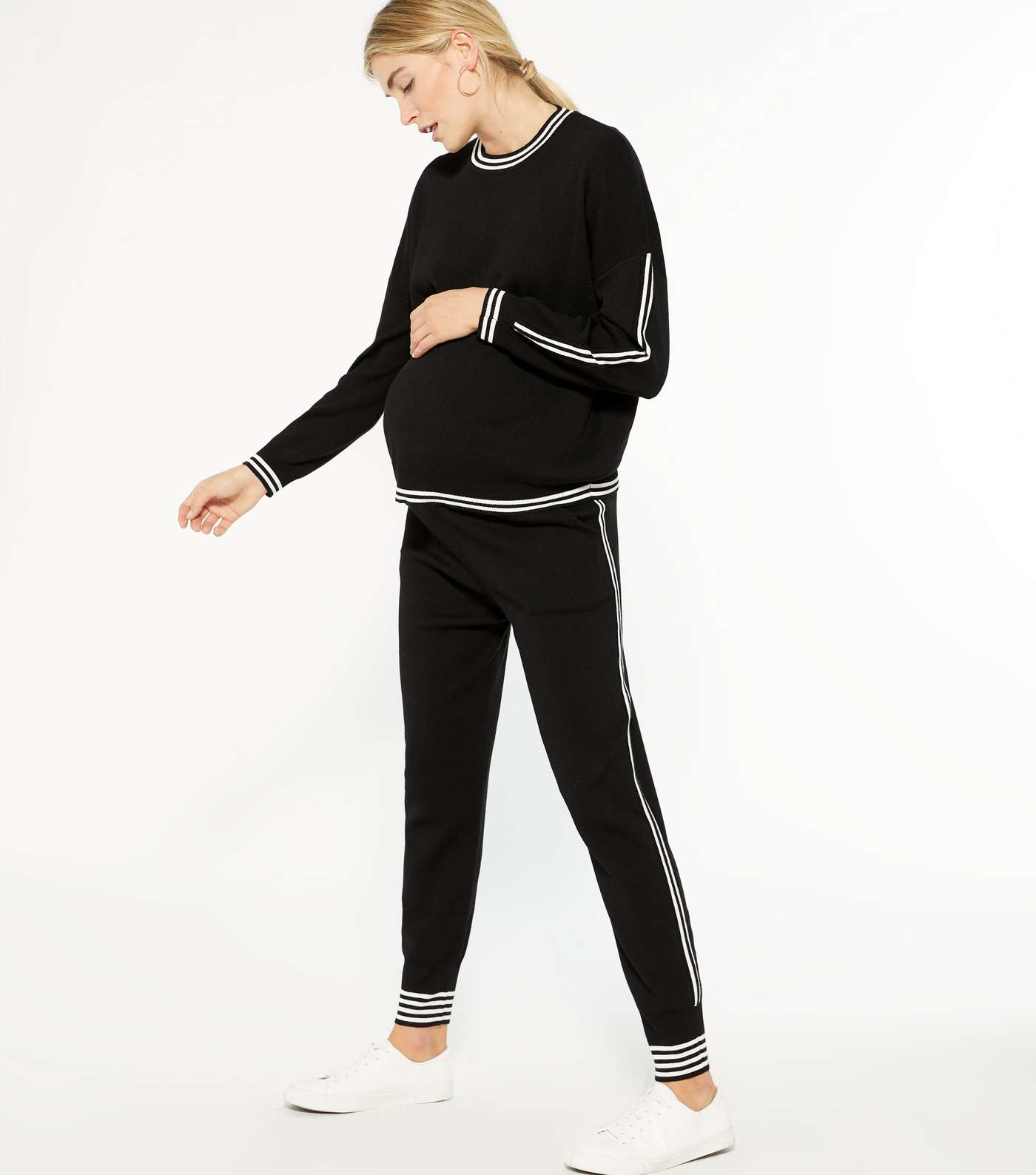 Maternity Black Stripe Trim Fine Knit Jumper Image 2
