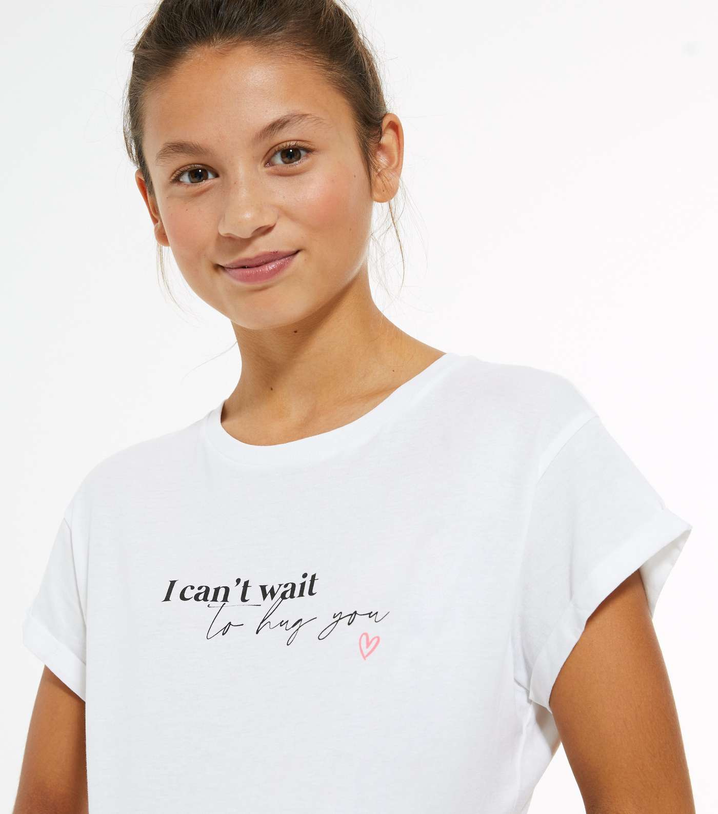 Girls White Heart Hug You Slogan T-Shirt Image 5