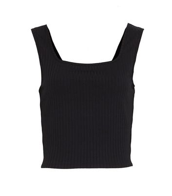 Black Ribbed Square Neck Vest | New Look