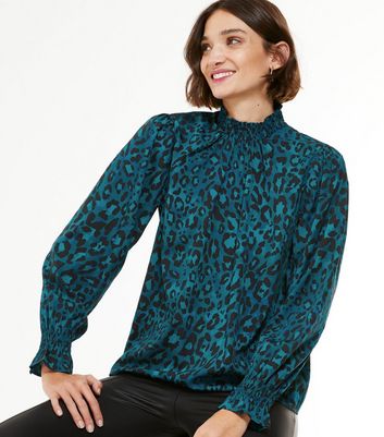 new look green leopard print blouse
