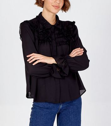 black chiffon ruffle blouse