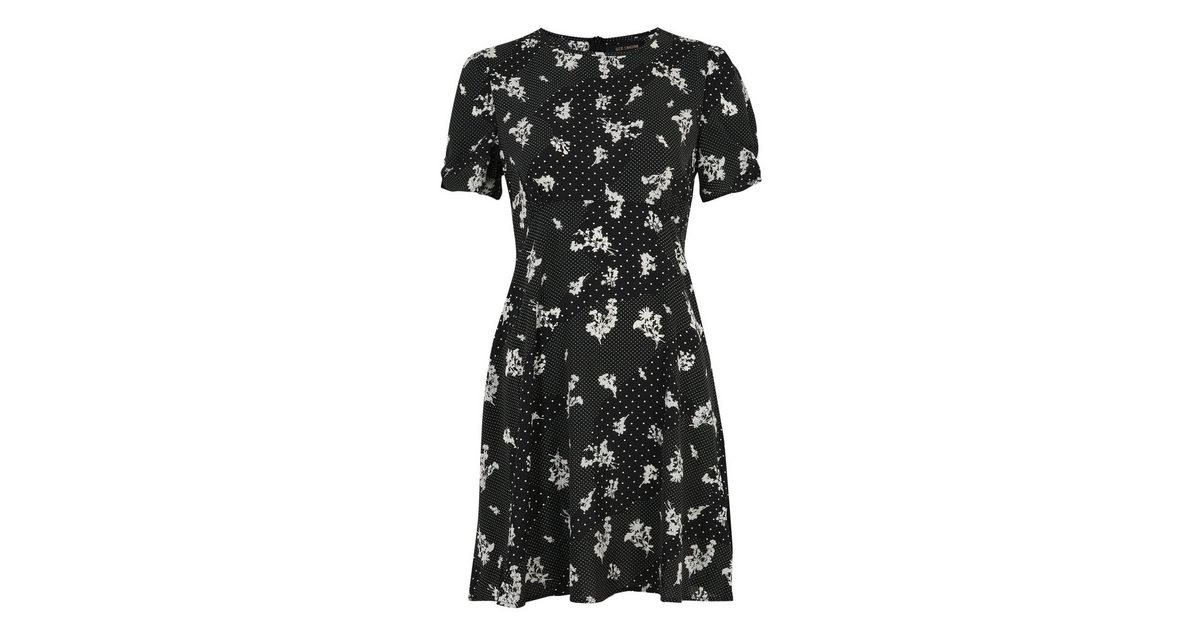 Black Floral Spot Print Tea Dress New Look