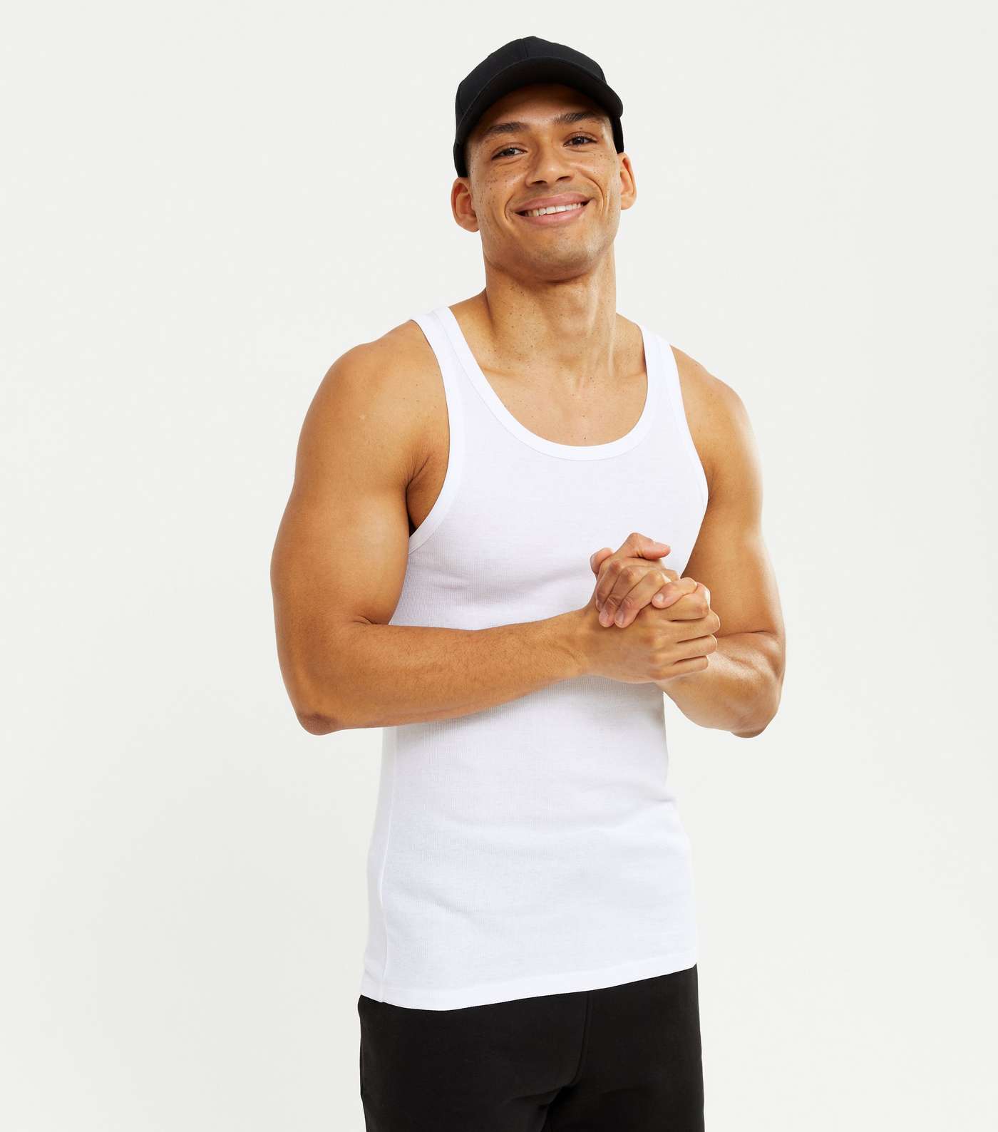 White Ribbed Muscle Fit Vest