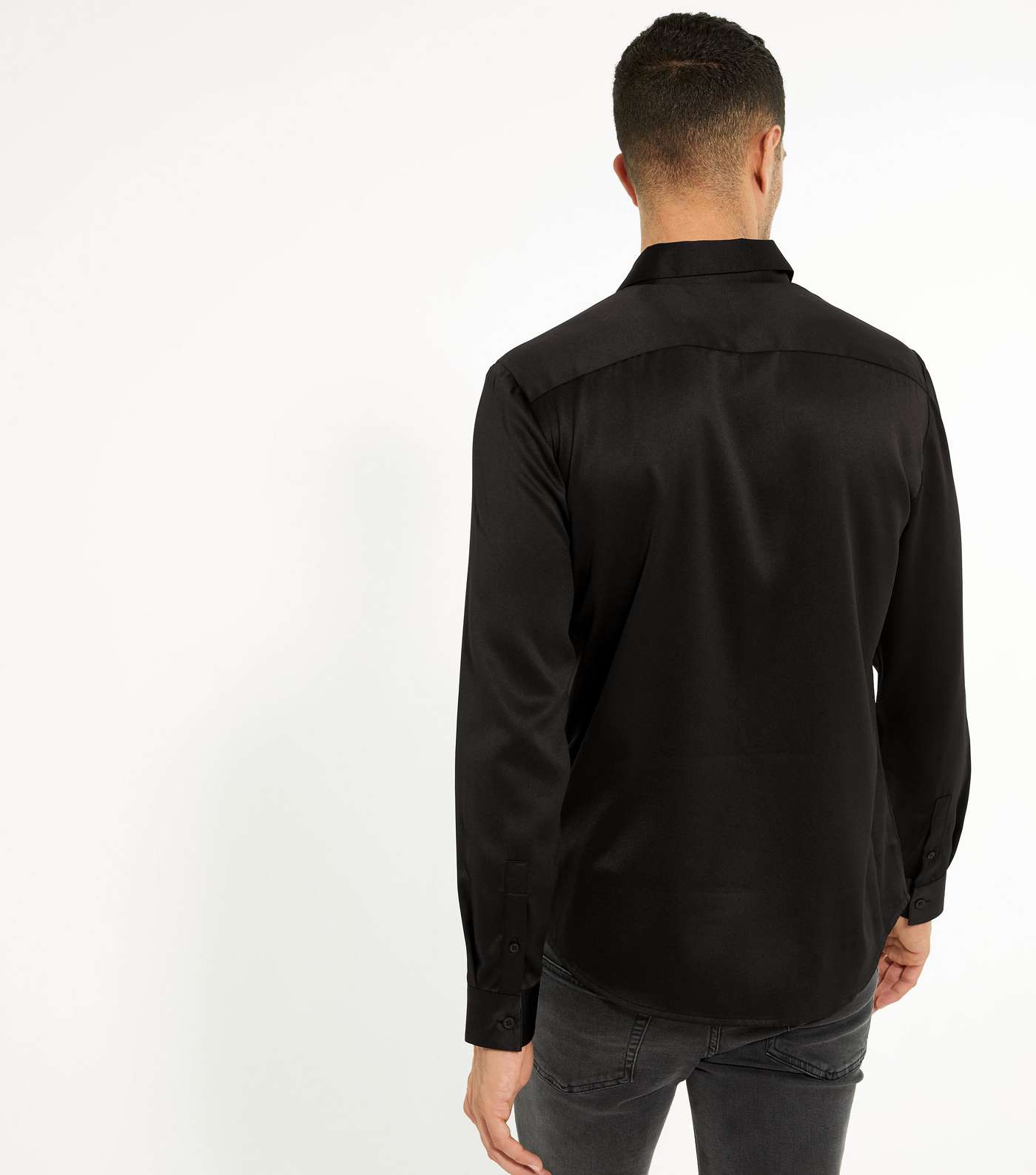 Black Satin Collared Long Sleeve Shirt Image 4