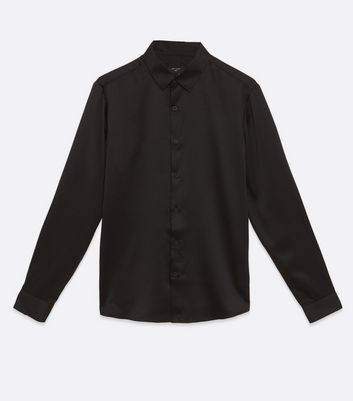 Image of Black Satin Collared Long Sleeve Shirt New Look