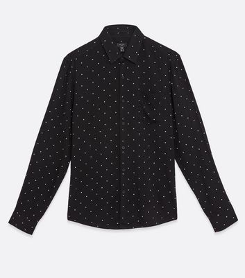 Image of Black Polka Dot Long Sleeve Shirt New Look