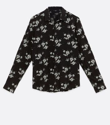 Image of Black Leaf Print Collared Shirt New Look