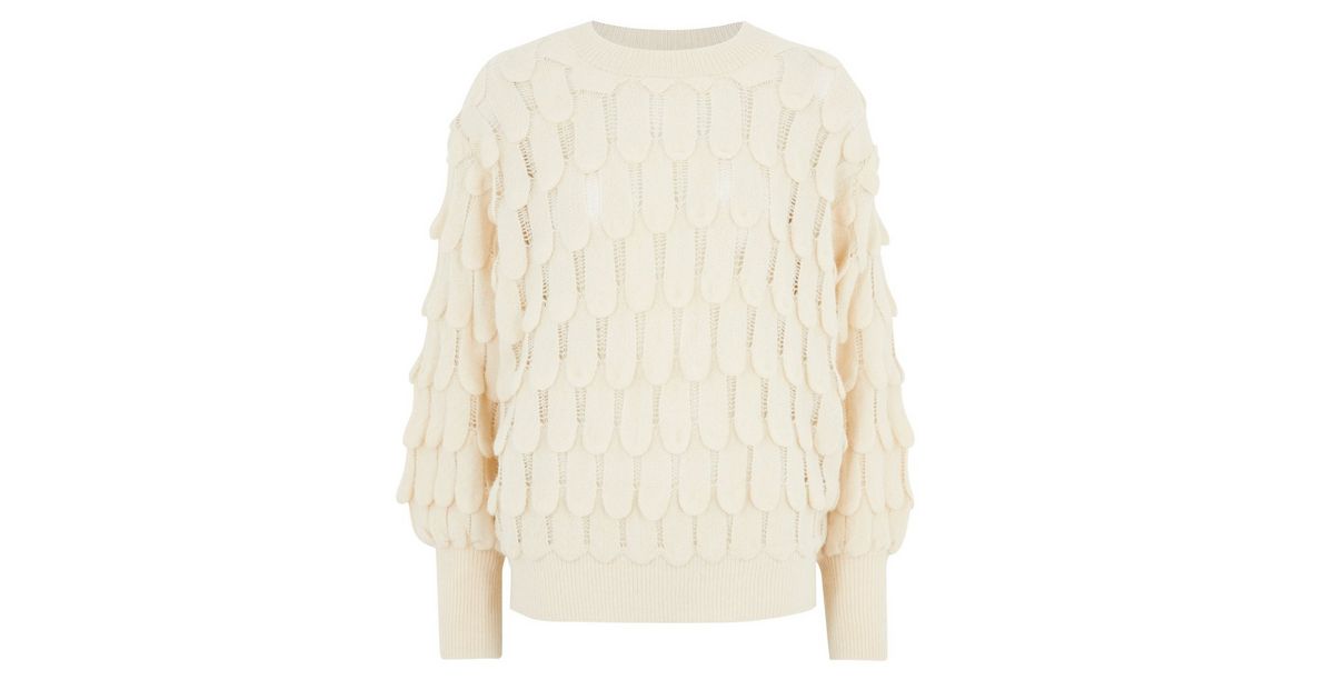 Blue Vanilla Cream Ladder Knit Puff Sleeve Jumper New Look