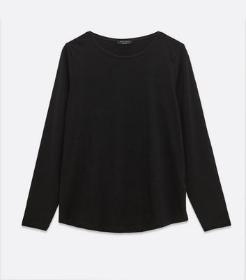 Image of Curves Black Long Sleeve Crew Neck Top New Look