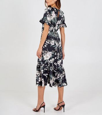 floral frill midi dress