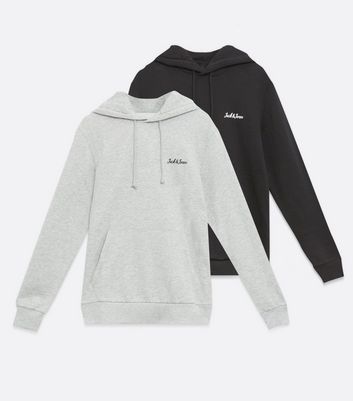 Image of Jack & Jones 2 Pack Black and Grey Logo Hoodies New Look