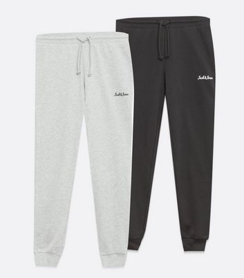 Image of Jack & Jones 2 Pack Black and Grey Logo Joggers New Look