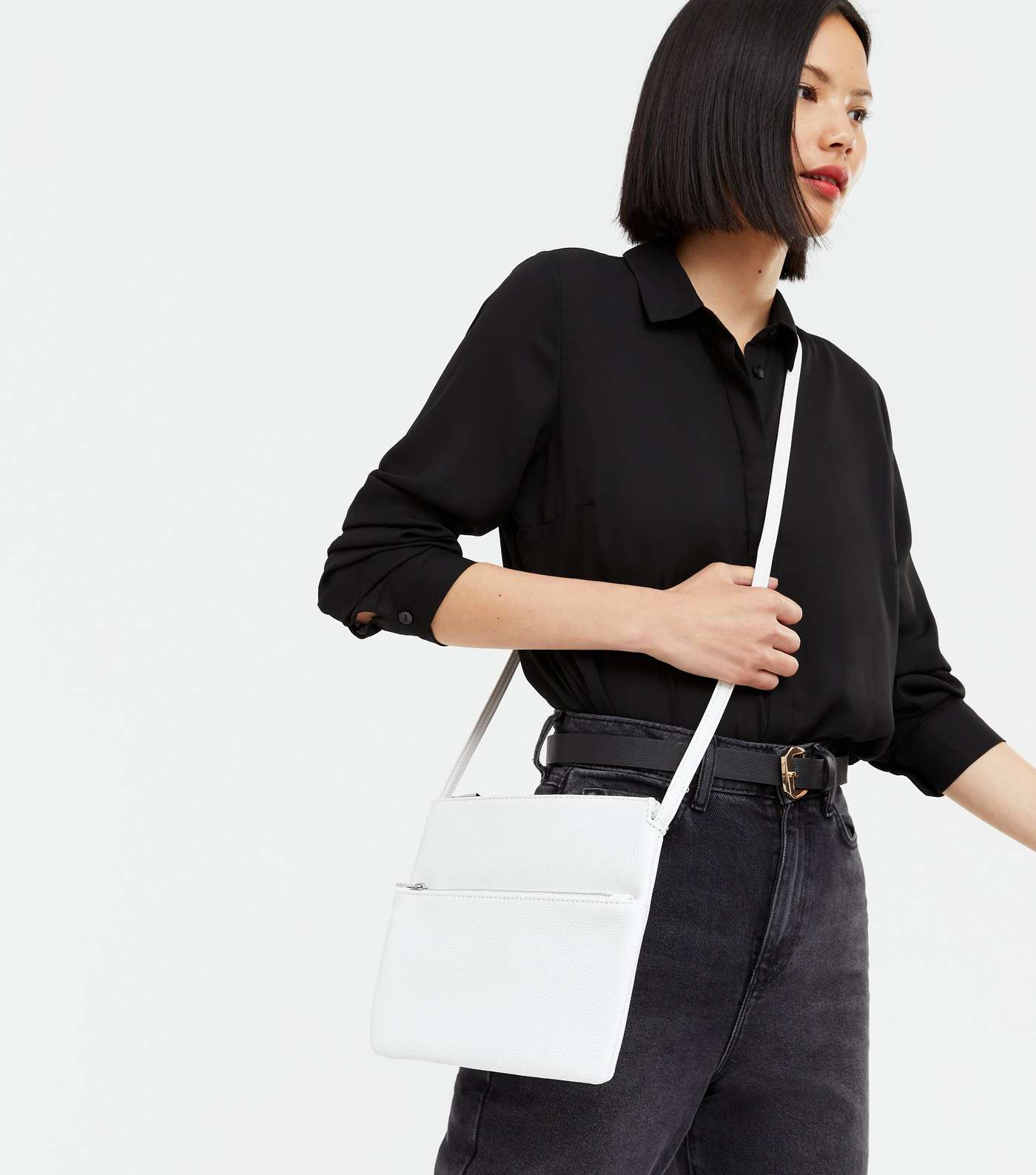 White Leather-Look Slim Cross Body Bag Image 2