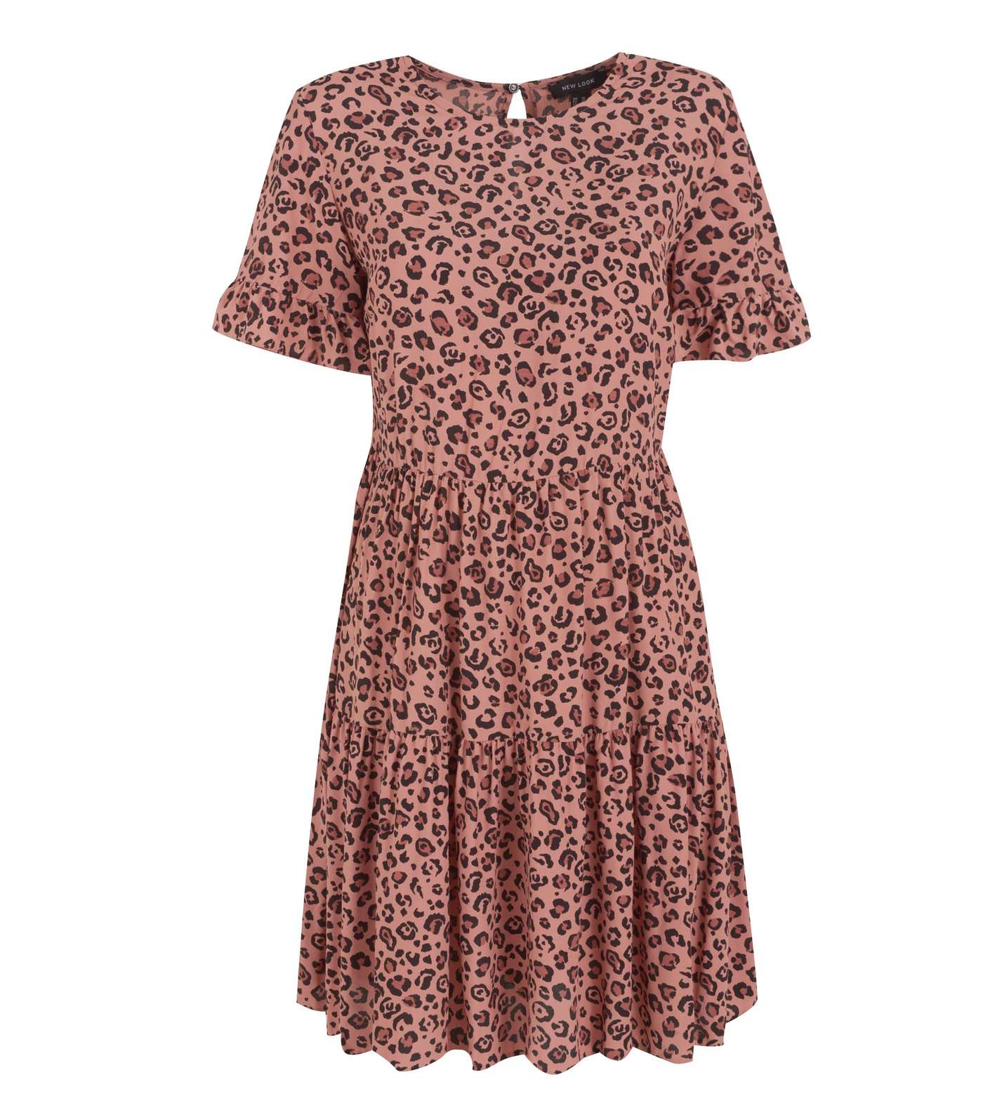 Pink Leopard Print Frill Smock Mini Dress 