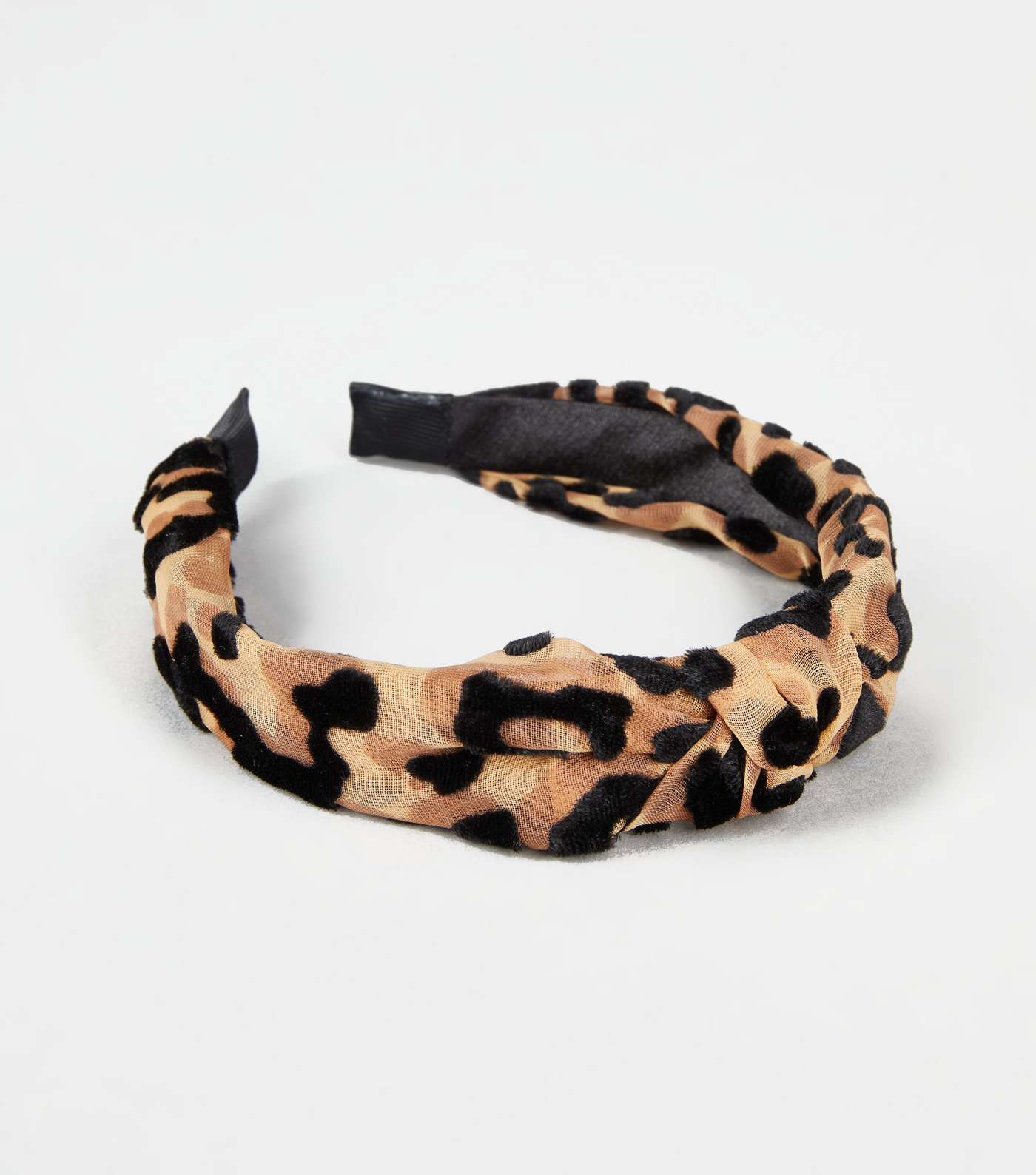Brown Velvet Leopard Knot Headband 