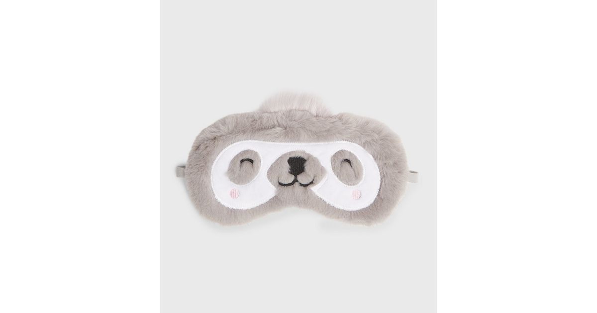 Dark Grey Faux Fur Sloth Eye Mask New Look