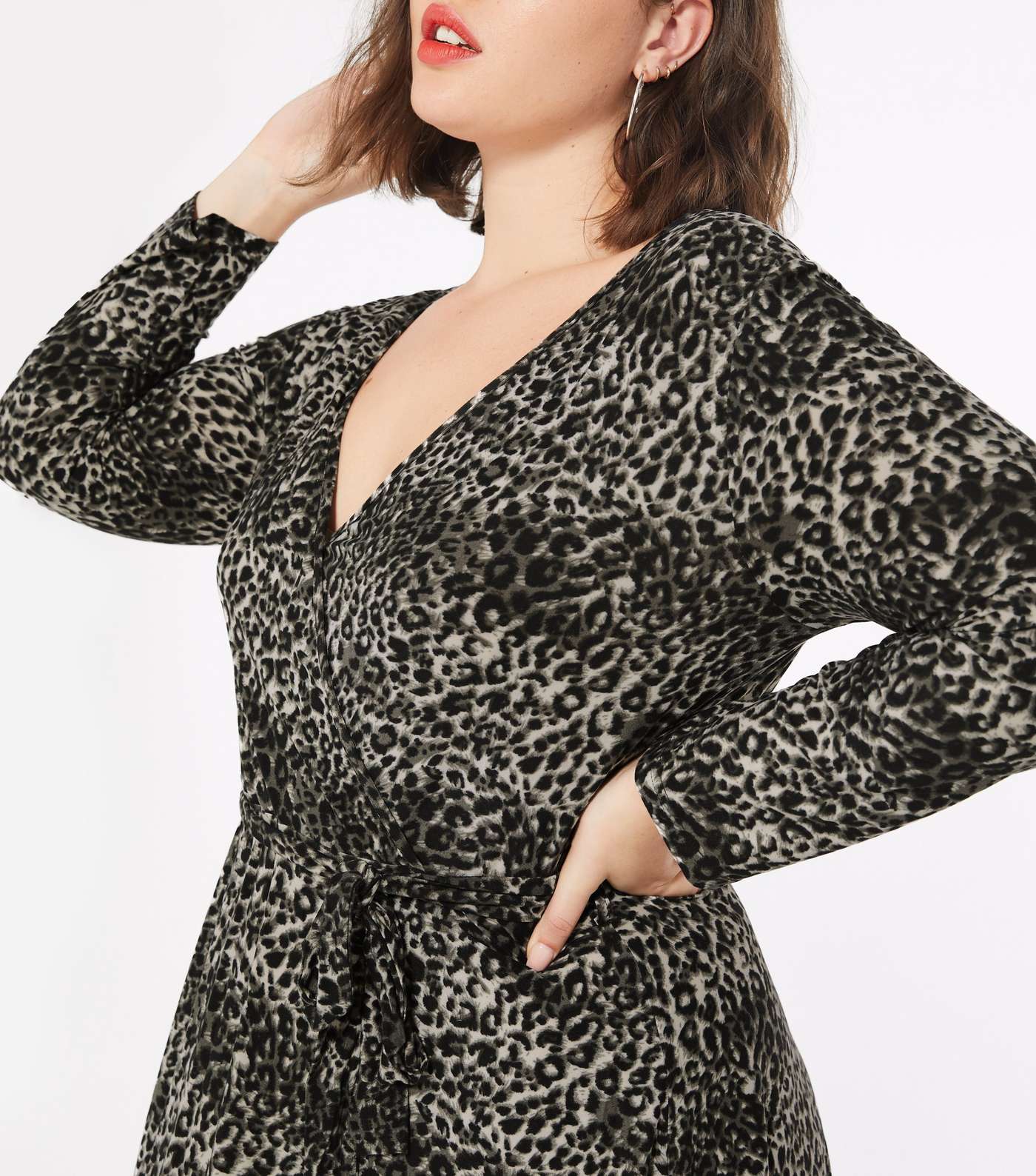Mela Curves Black Leopard Print Wrap Dress  Image 4