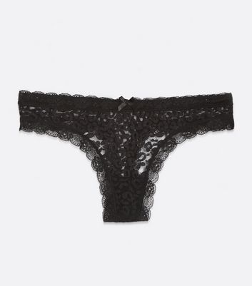 Black Leopard Lace Thong New Look