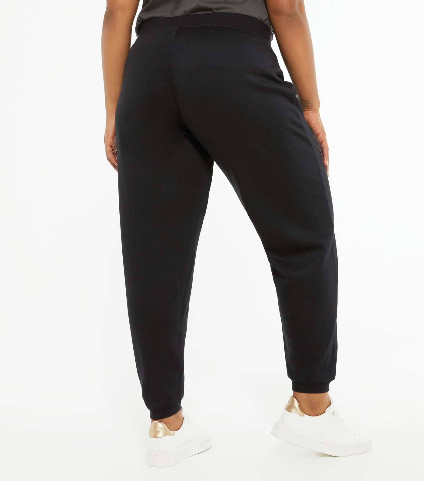 Curves Black Jersey Cuffed Joggers Image 3