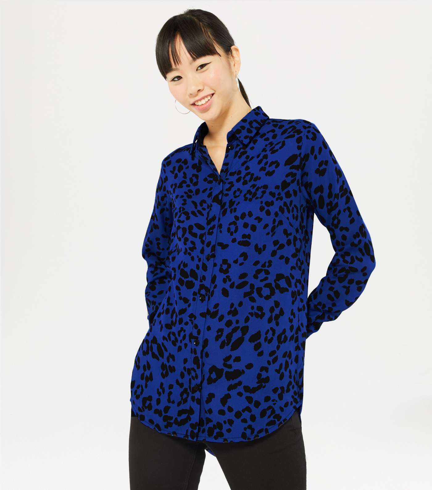 Blue Leopard Print Long Shirt