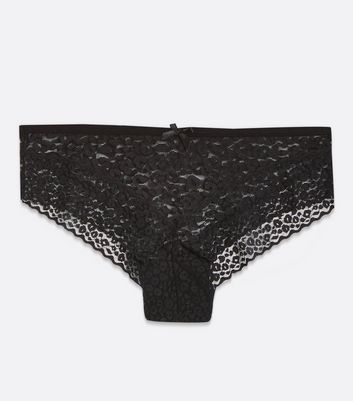 Image of Black Leopard Lace Leg Brazilian Briefs New Look
