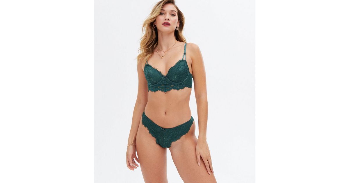 Dark Green Eyelash Lace Thong